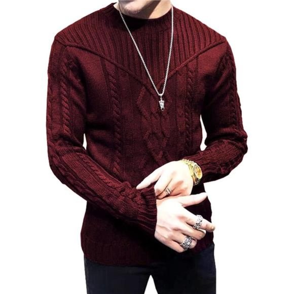 Men's Pullover Long Sleeve Crewneck Knitted Sweater - Picture 2 of 5